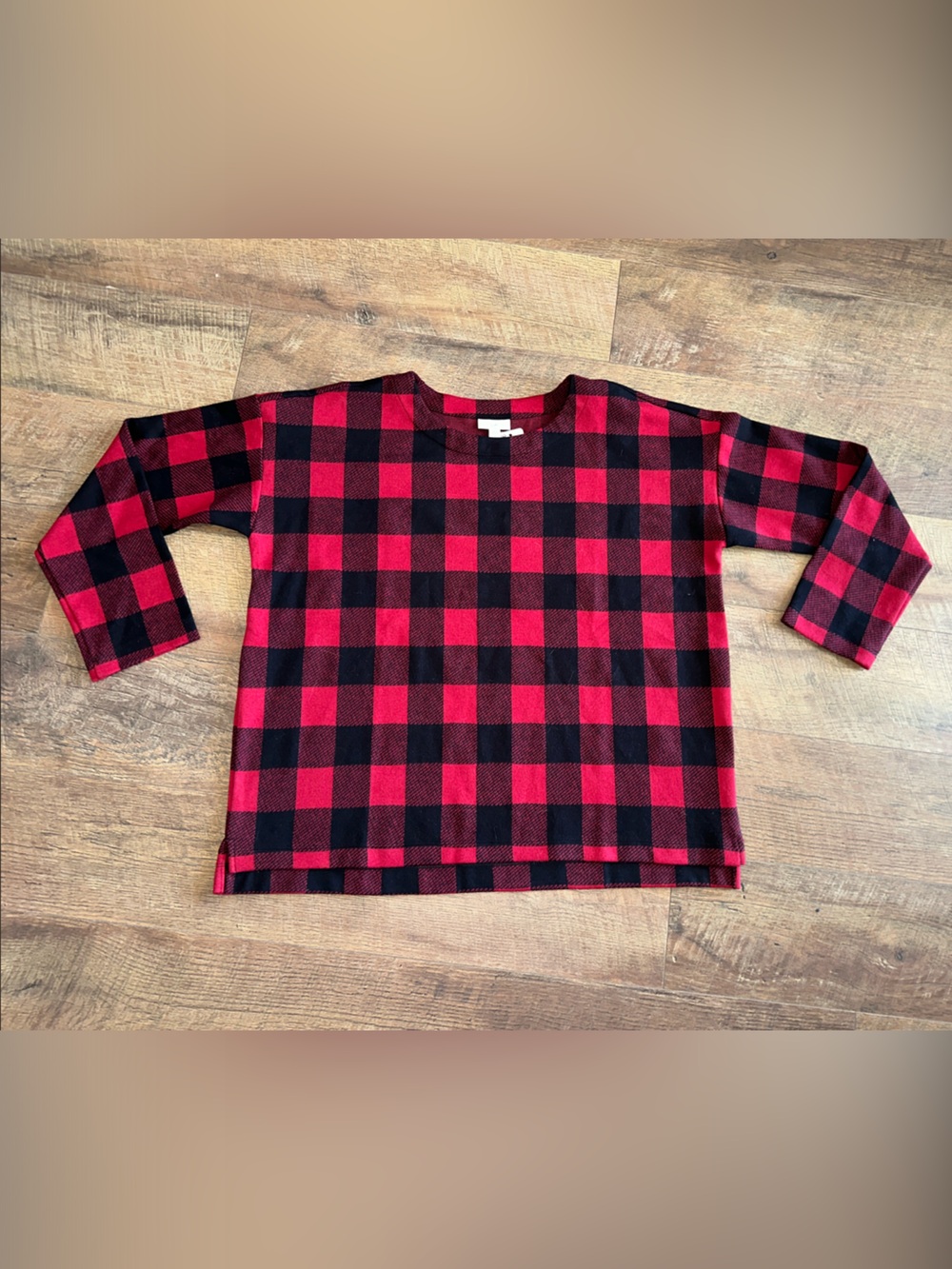 J. Jill Red and Black Buffalo Plaid Long Sleeve Tee